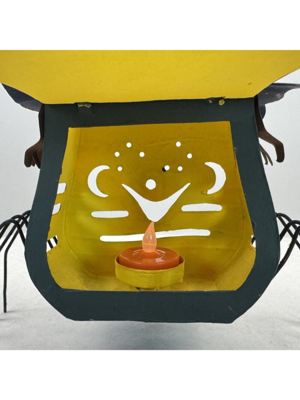 Metal Spider Tealight Candle Holder 9"x8" Halloween "Boo" Hat Spooky Glow Black - Picture 10 of 13